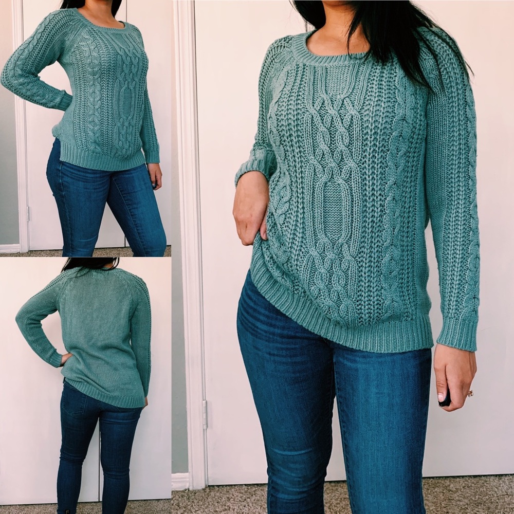 Pink Rose Teal Knit Sweater